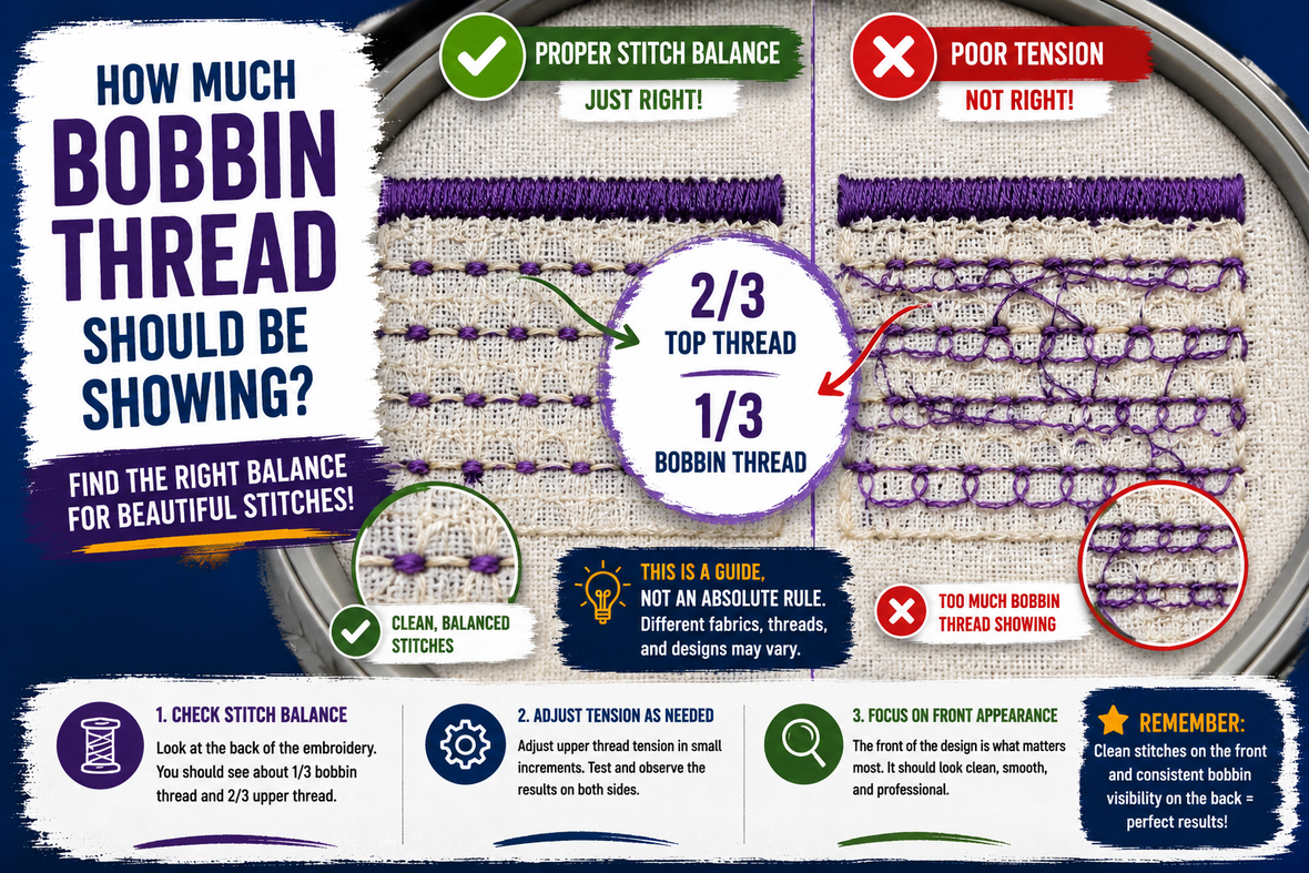 How much bobbin should be showing on the back of the fabric?
