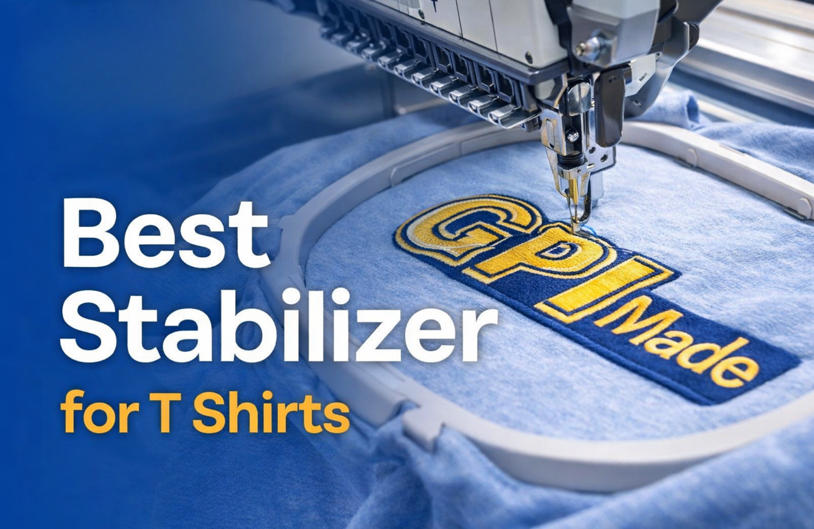 Machine embroidery on cotton T shirt using medium weight cut away stabilizer backing for clean professional results