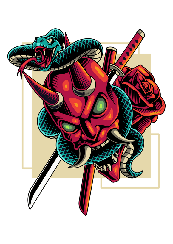 GPI Supplies Graphic Image JAPANESE SHINIGAMI MASK & SNAKE Design