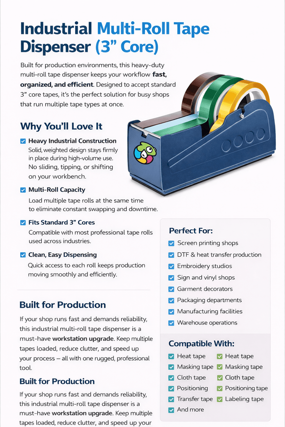 GPI Supplies Heat Press Accessories Application Tape Multi-roll Dispenser 3"