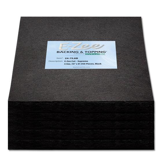 Madeira Backing Black Madeira E-Zee Cut Supreme 2.5 oz Embroidery Backing - 7.5" x 8" Pre-Cuts