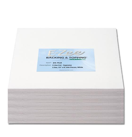 Madeira Backing White Madeira E-Zee Cut Supreme 2.5 oz Embroidery Backing - 7.5" x 8" Pre-Cuts