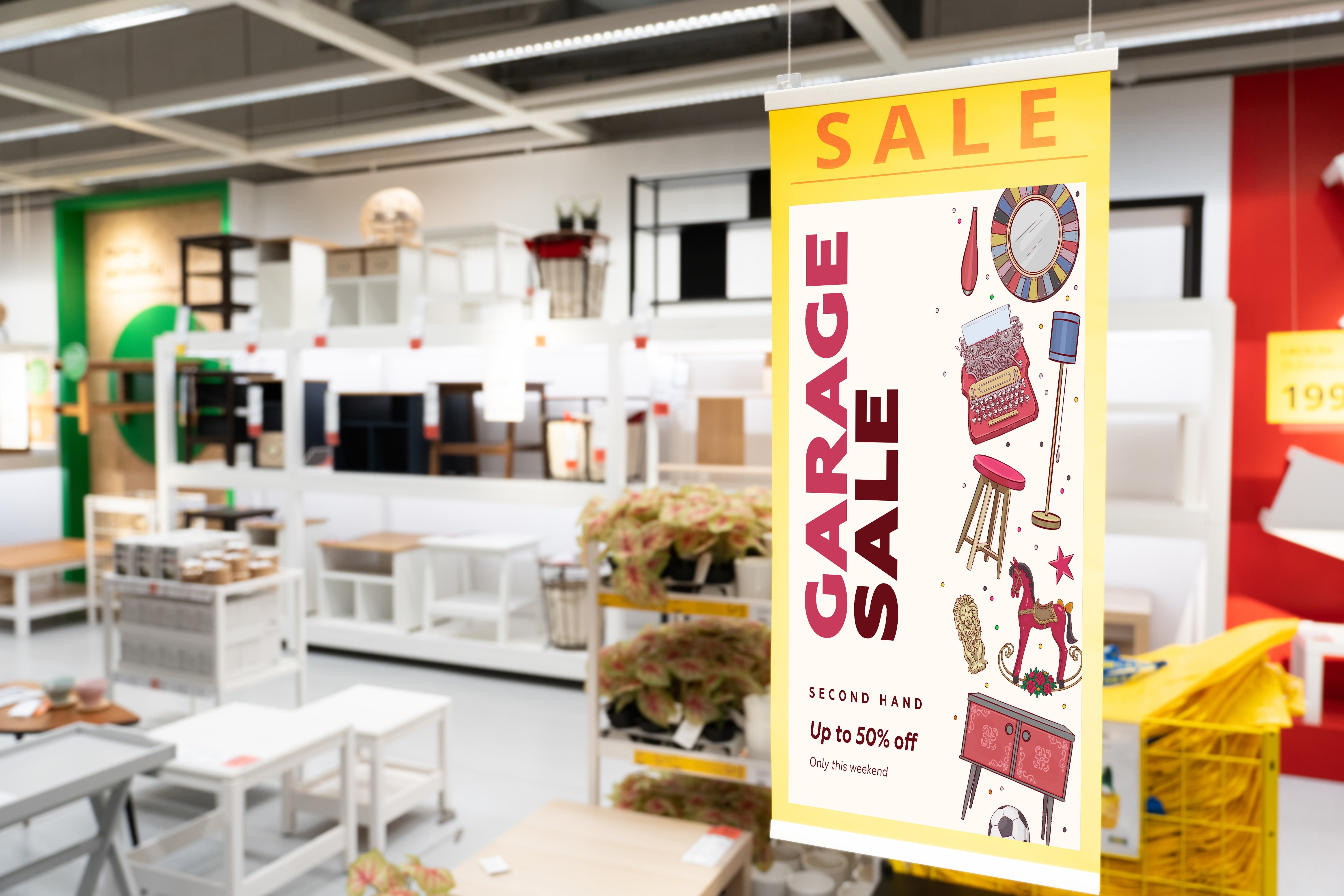Retail sale banner printed using the Mutoh HydrAton 1642 water-based UV printer for commercial signage applications.