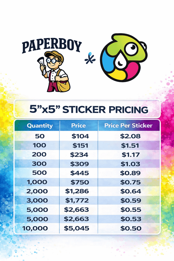 Paper Boy Printing 5x5 Die Cut Stickers