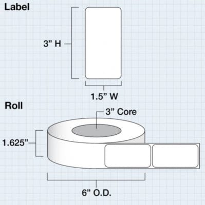 iColor Media 1.5" x 3" Die Cut White Gloss Polyester for iColor 200 / 250 (625 Labels per roll)